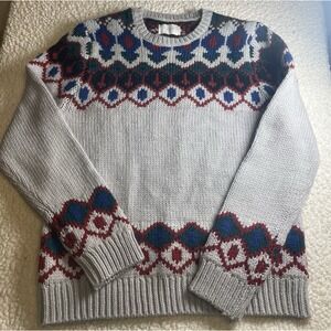 Lucky Brand Sweater Mens Large Fair Isle Skiing Crew Neck Pullover Wool Blend